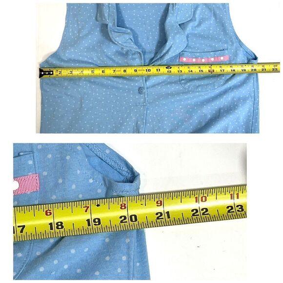 PajamaGrams Womens 100% Cotton Sleeveless Long Nightgown Sz Large Blue Polkadot - Picture 10 of 12